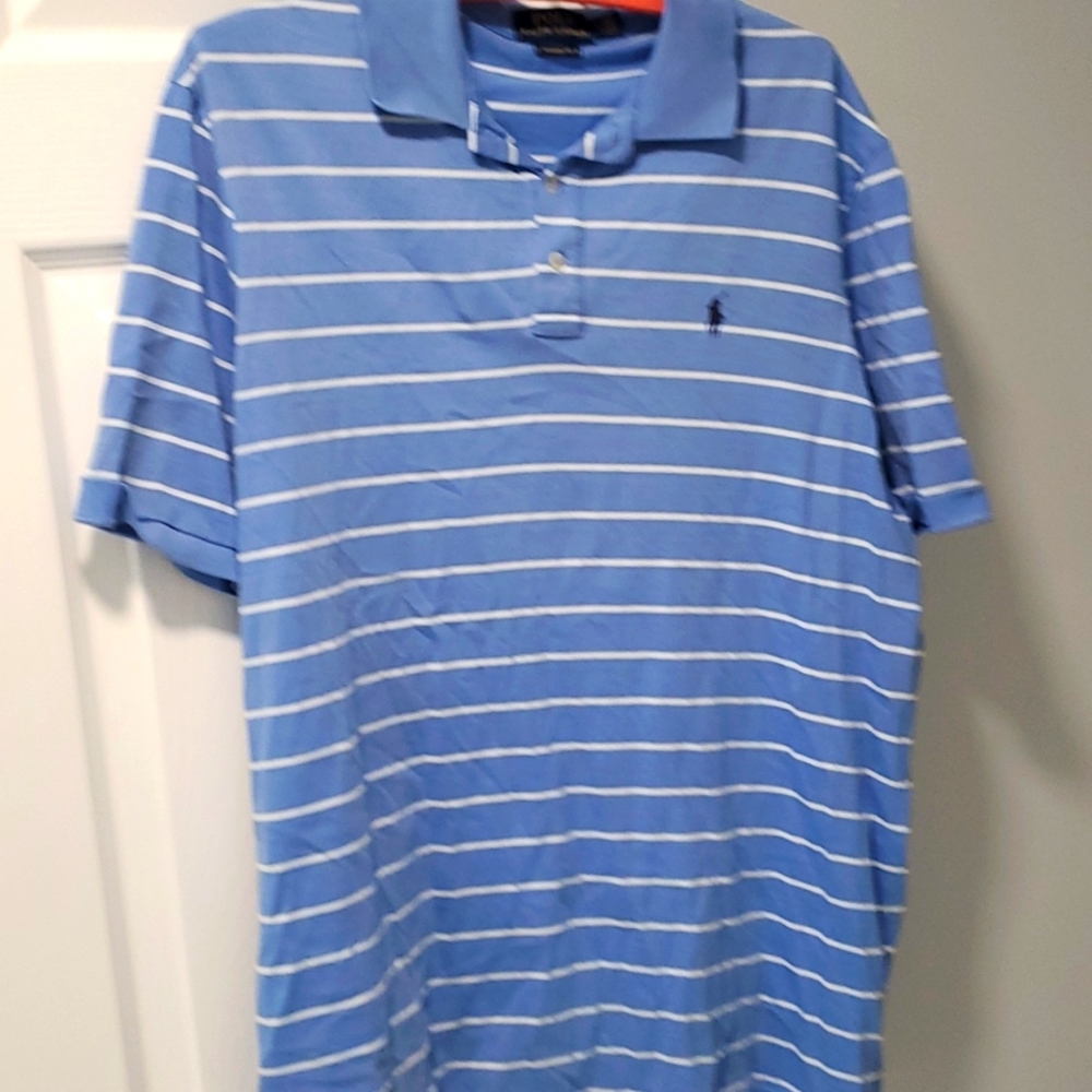 Men's polo ~blue and white stripped~ size large